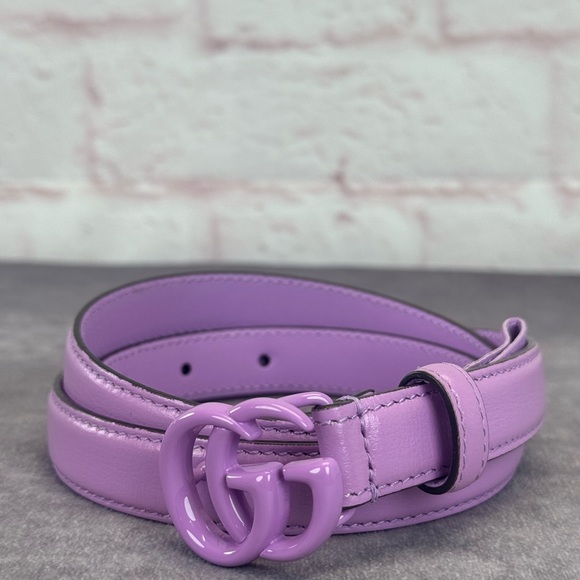 Gucci Azalea Double G Calfskin Enamel Monochrome 20mm Belt Purple 419417 95/38 - Picture 1 of 9